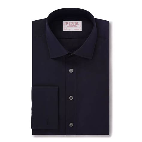 Navy Blue Tailored Fit Double Cuff Ramses Cotton Poplin Formal Shirt ...