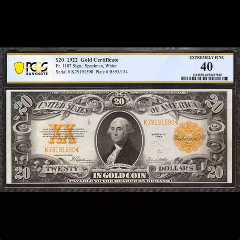 $20 1922 Gold Gold Certificates 1187 - Kearney Coin Center