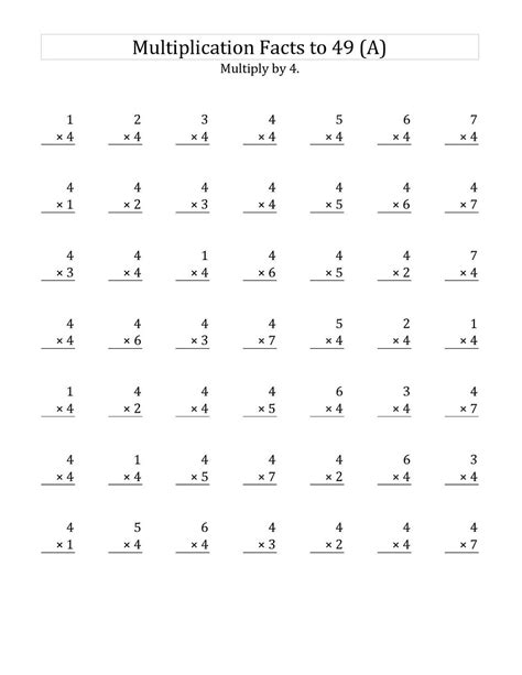 4 Times Table Worksheets Printable