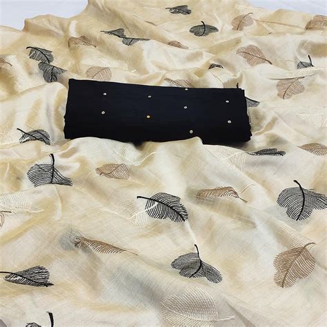 Cream Embroidered Assam Silk Saree