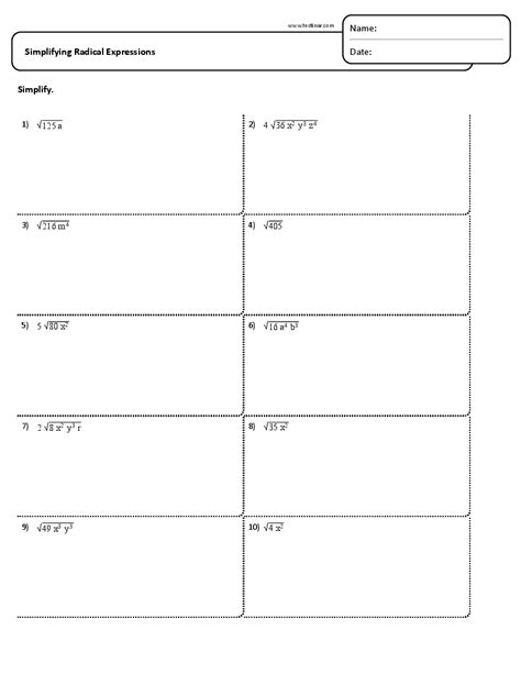 Simplifying Radical Expressions Worksheet 的图像结果
