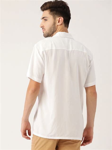 Men White Solid Viscose Rayon Relaxed Fit Casual Resort Shirt
