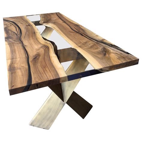 Custom Clear Epoxy Resin Dining Walnut Table For Sale at 1stDibs