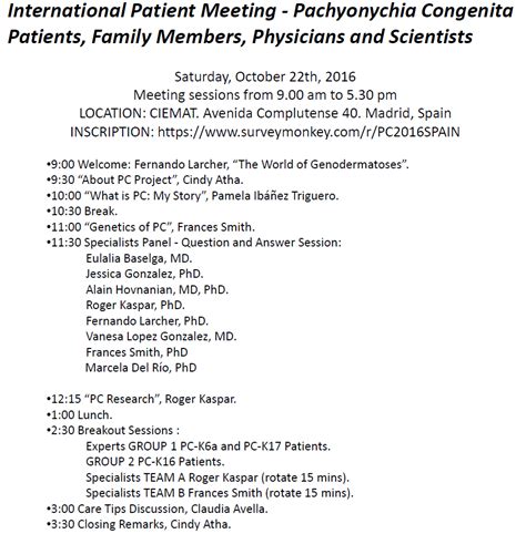 International Patient Meeting - Pachyonychia Congenita Patients, Family ...