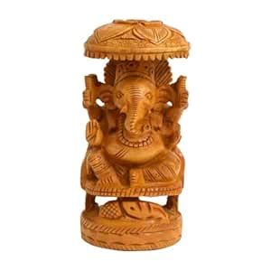 Buy TARANG Arts Wooden Carved Ganesha Idol with Umbrella Design ...