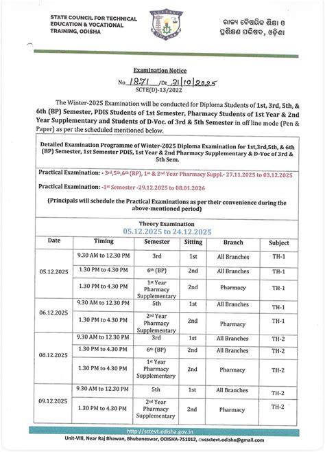 Detailed Examination Programme of Winter-2025 Diploma Examination for ...