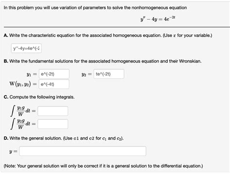 Image result for Homogeneous Solution to Variation of Parameters