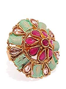 ZAVERI PEARLS Gold Tone Meenakari Traditional Adjustable Finger Ring ...