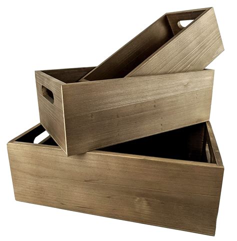Nesting Wood Storage Crates - Set of 3 - Decorative Craft Crates - Real ...