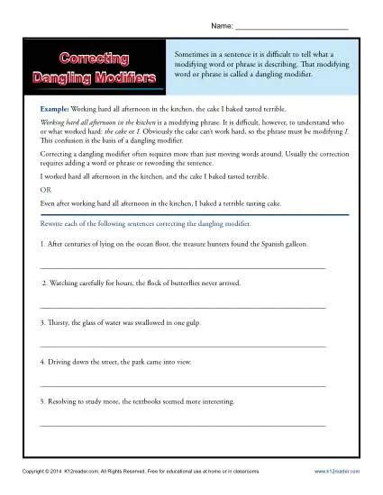 Image result for Dangling Modifiers Worksheet with Answer Key