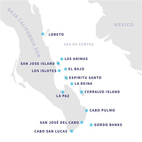 Sea of Cortez map showing Baja California Sur and key islands