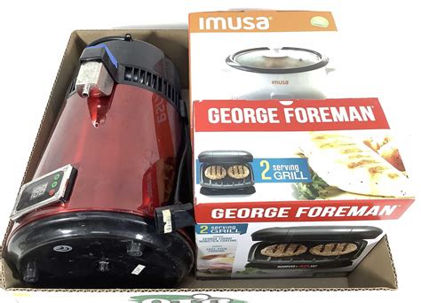 Lot - (3pc) Imusa Rice Cooker, George Foreman Grill