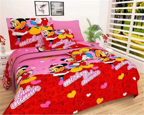 Ashok Enterprises Mickey Mouse Printed Double Size Cotton Bedsheet with ...