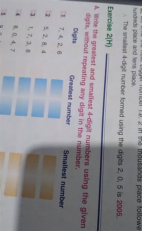 hundreds place and tens place. ∴ The smallest 4-digit number formed using..