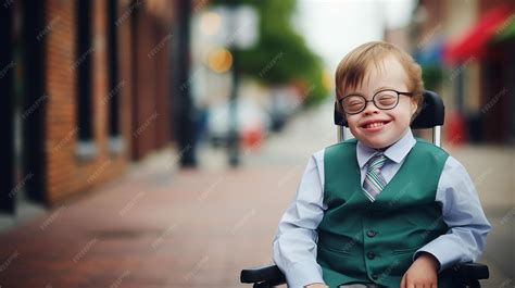 Premium Photo | Portrait of cute cheerful boy with down syndrome ...