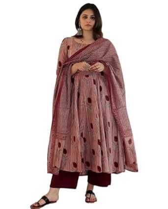 Buy Nermosa Women Printed Anarkali Kurta and Pant Set with Dupatta (in ...
