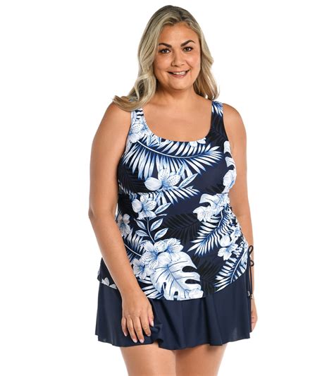 Maxine Women's Plus Size Global Groove Adjustable Tank Swim Dress at ...