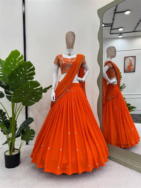 Wedding Special Attractive Orange Color Designer Lehenga Saree – Jillex ...