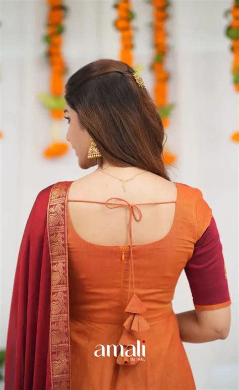 Chettinad Cotton Anarkali - Orange and Red – Amali Salwars