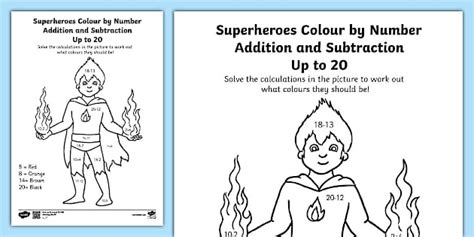 Superhero colour by numbers | worksheet | Easy to print.
