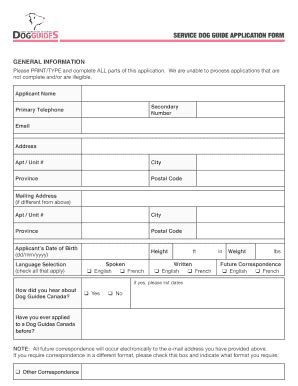 Fillable Online service dog guide application form - Lions Foundation ...