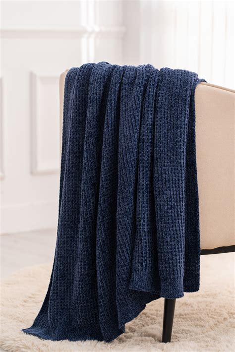 EVERGRACE Amory Chenille Knit Navy 50-in x 60-in Throw Polyester in ...