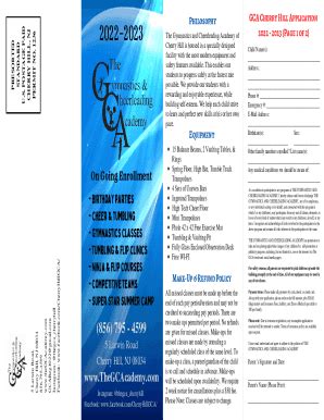 Fillable Online GCA CHERRY HILL APPLICATION The Gymnastics and Fax ...