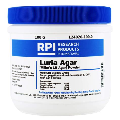 Buy RPI Luria Agar Powder [Miller's LB Agar], 100 Grams, High Purity ...