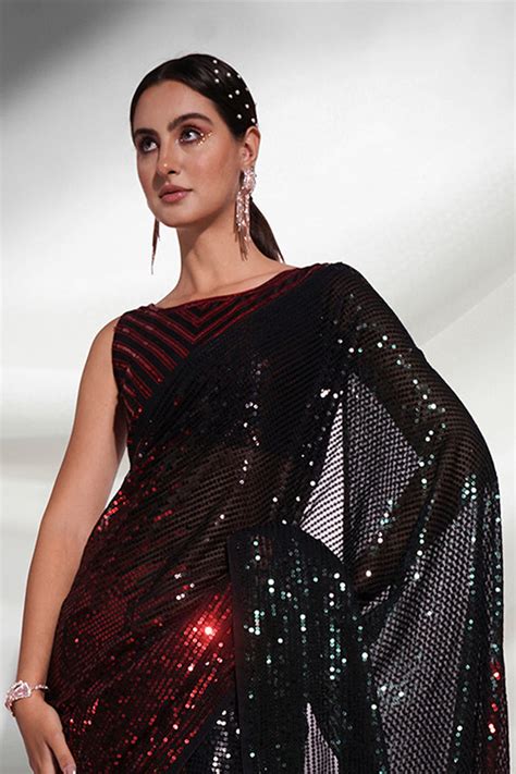 Buy Black Georgette Saree With Blouse Piece 83638 Online | Karagiri