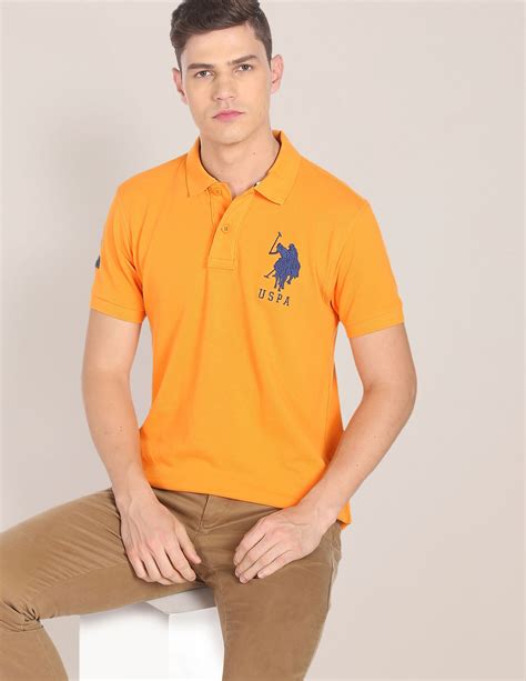 Men Orange Solid Short Sleeve Polo Shirt#N# #N# #N# #N# –#N# U.S. Polo ...