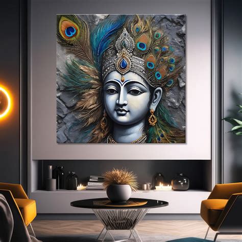 Krishna with grey and brown textured oil Canvas Painting 24X24- Design ...