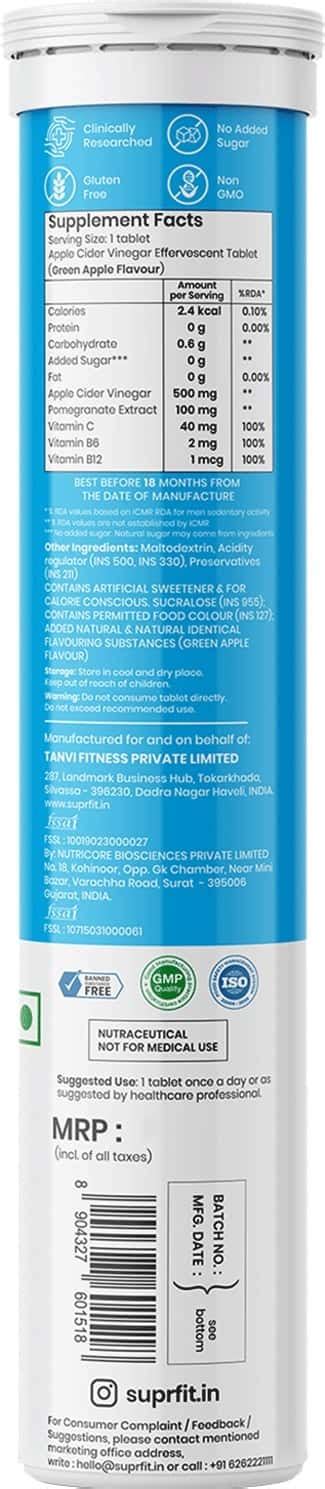 Buy SUPRFIT EFFERVESCENT TABLETS - APPLE CIDER VINEGAR 20 TABLETS TUBE ...