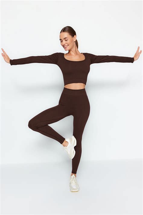 Trendyol Collection Dark Brown Seamless Knitted Sports Leggings - Full ...
