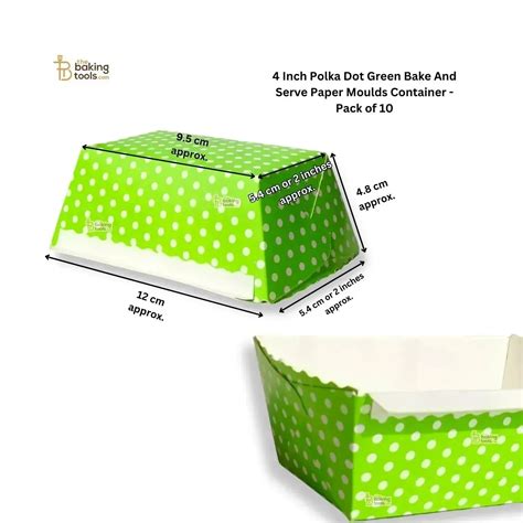 4 Inch Polka Dot Green Bake And Serve Paper Moulds Container - Pack of 10