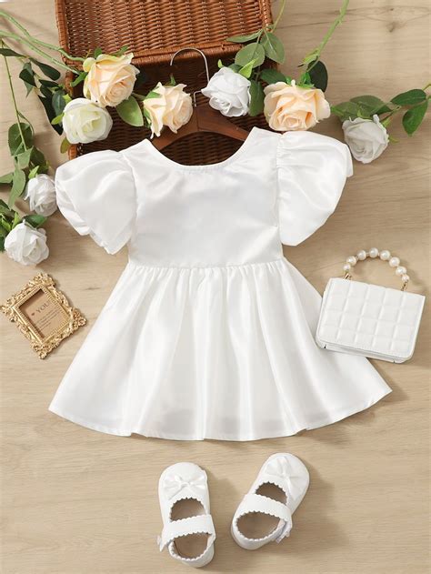 Baby Solid Puff Sleeve Dress | Baby girl dress, Baby girl clothes, Girl ...