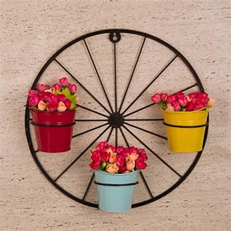 TIED RIBBONS Wall Hanging Metal Planter Pots with Wheel Shape Stand for ...