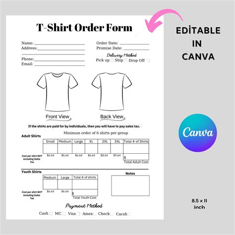 T Shirt Order Form Template Printable Free - Shop on Pinterest