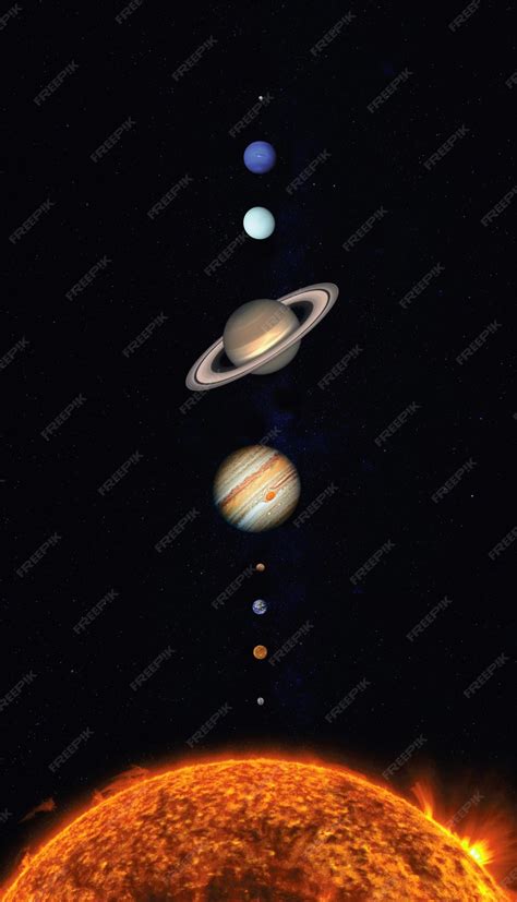 Premium Photo | Solar system scale sun mercury venus moon earth mars ...