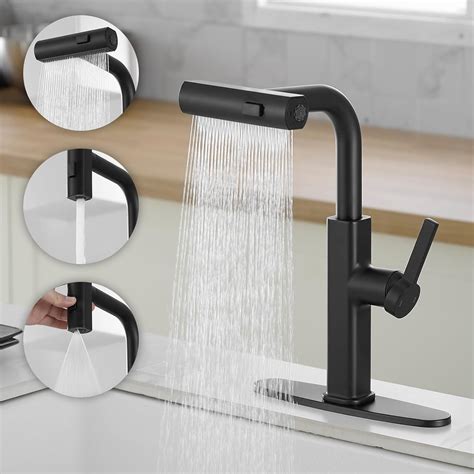 RUMOSE Kitchen Faucets with Pull Down Sprayer Matte Black Waterfall ...