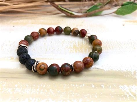 Buy Jasper Gemstone Bracelet, Lava Stone Diffuser Bracelet, Boho Tribal ...