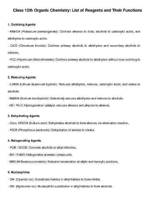 Organic chemistry reagents class 12 expanded - Class 12th Organic ...