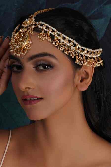 Buy Gold Plated Kundan And Pearl Embellished Mathapatti by Ruby Raang ...