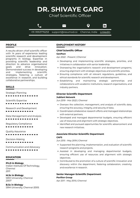 Sample Resume of Chief Scientific Officer with Template & Writing Guide | Resumod.co