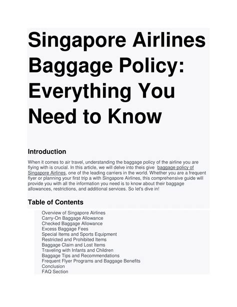 PPT - Singapore Airlines Baggage Policy_ 1 PowerPoint Presentation ...