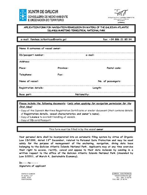 Fillable Online APPLICATION FORM FOR NAVIGATION PERMISSION IN WATERS OF ...