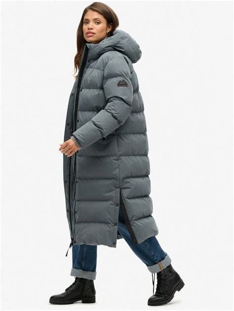 Superdry Microfibre Longline Puffer Jacket, Ebony