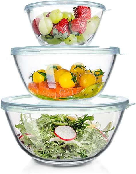Buy Femora Borosilicate Glass Mixing Bowl with Lid, 3 Pcs Set (400ml ...