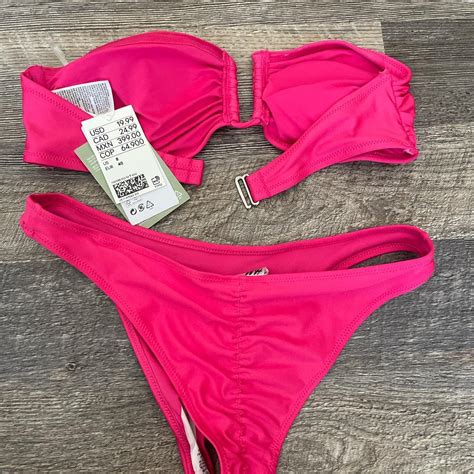 Hot pink swim suit bikini set. H&M. Brazilian style... - Depop