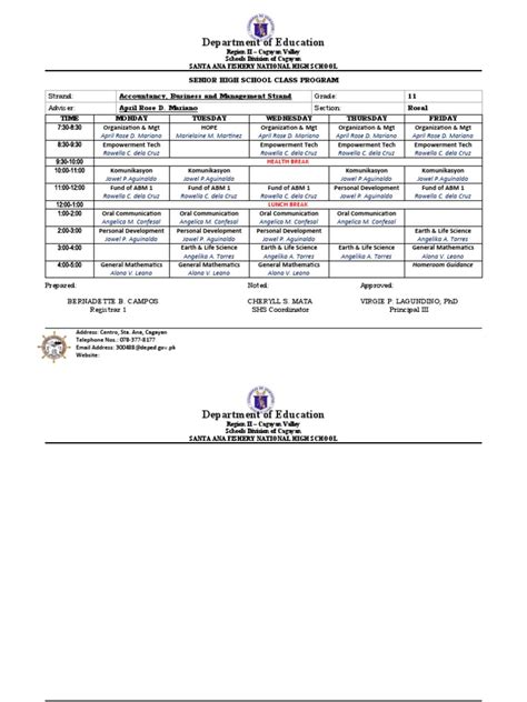 Image result for Sample of Teacher Class Program