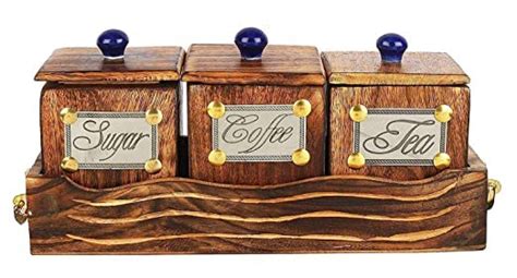 Buy Woodocity Table Top Large 3 Container Canister Set with Tray and ...